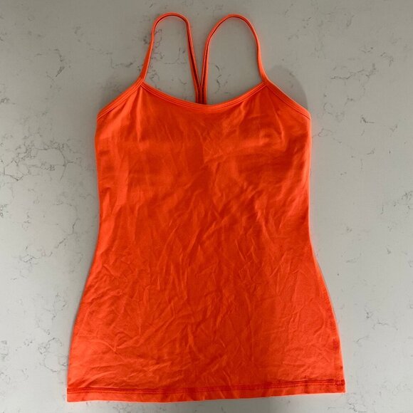 Lululemon Power Y Tank * Luon Light Yoga Workout Rback Top Pizzaz Orange Sz 6 - Picture 10 of 10